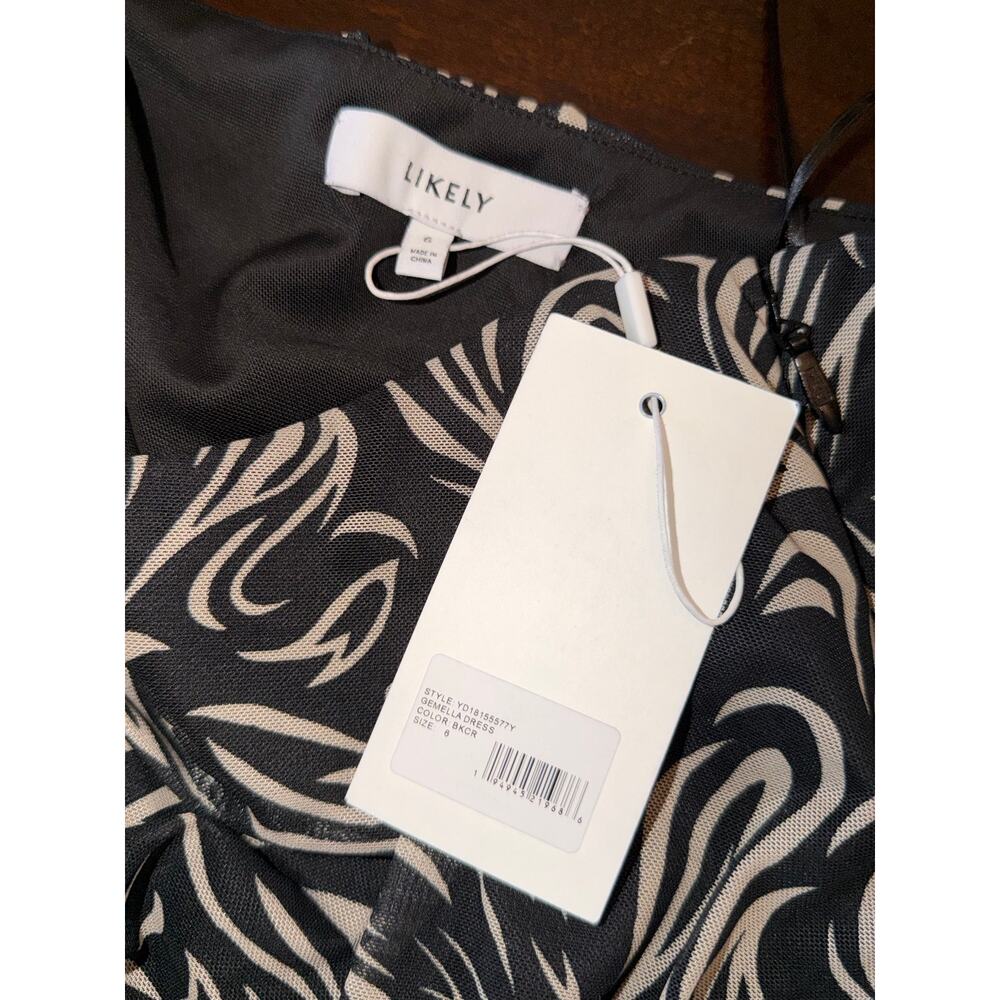 LIKELY Gemella One Shoulder Ruched Dress Black Cream 6 NWT - Picture 3 of 6